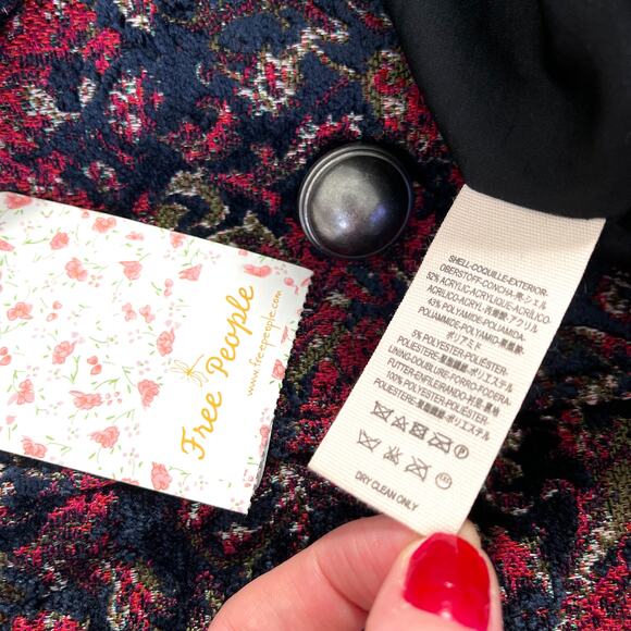 *RARE* FREE PEOPLE NWT Long Red & Purple Floral Jacket Coat Trench — Medium - Picture 12 of 14